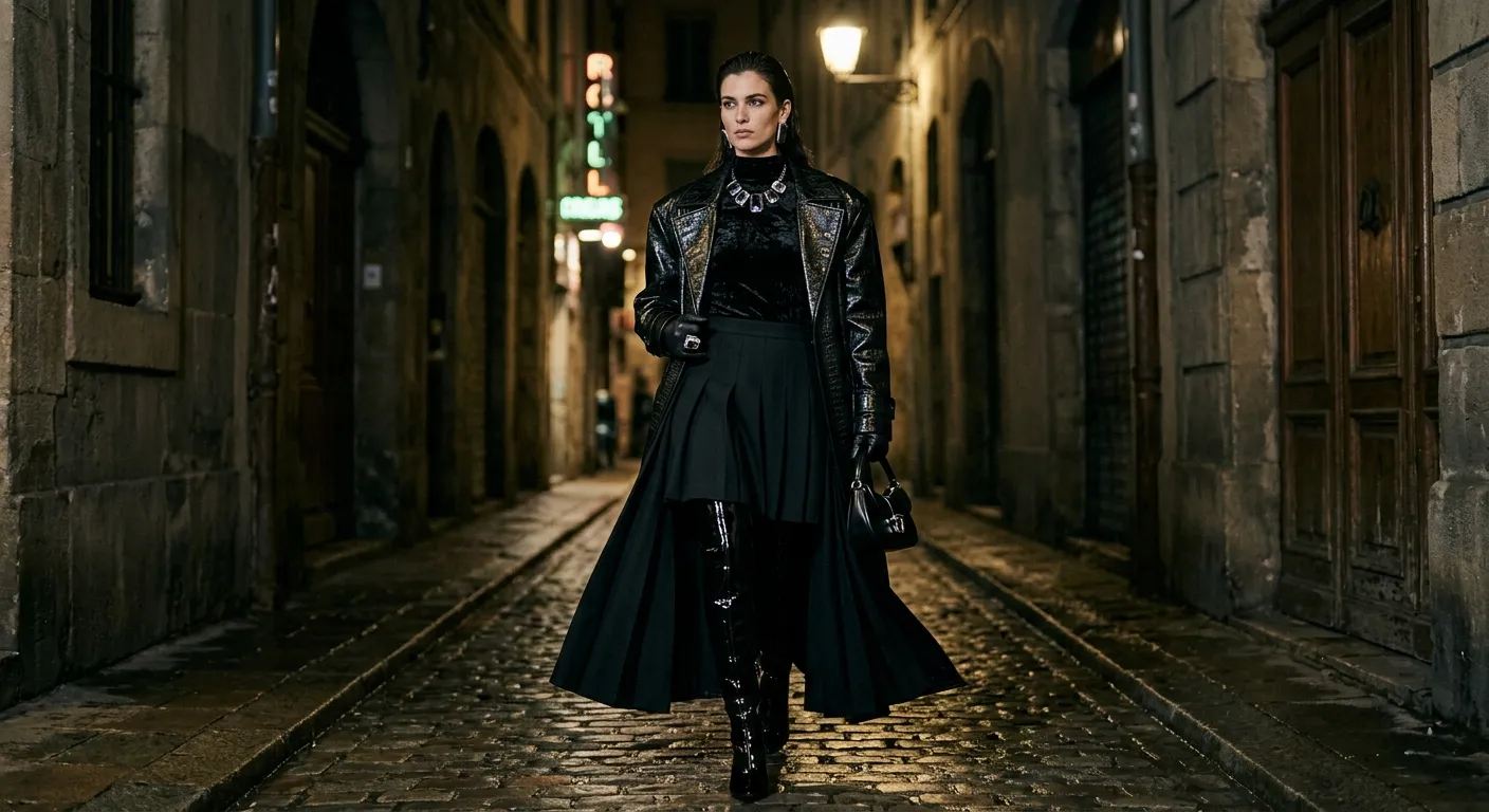 A Model Wearing an All-black Luxury Outfit