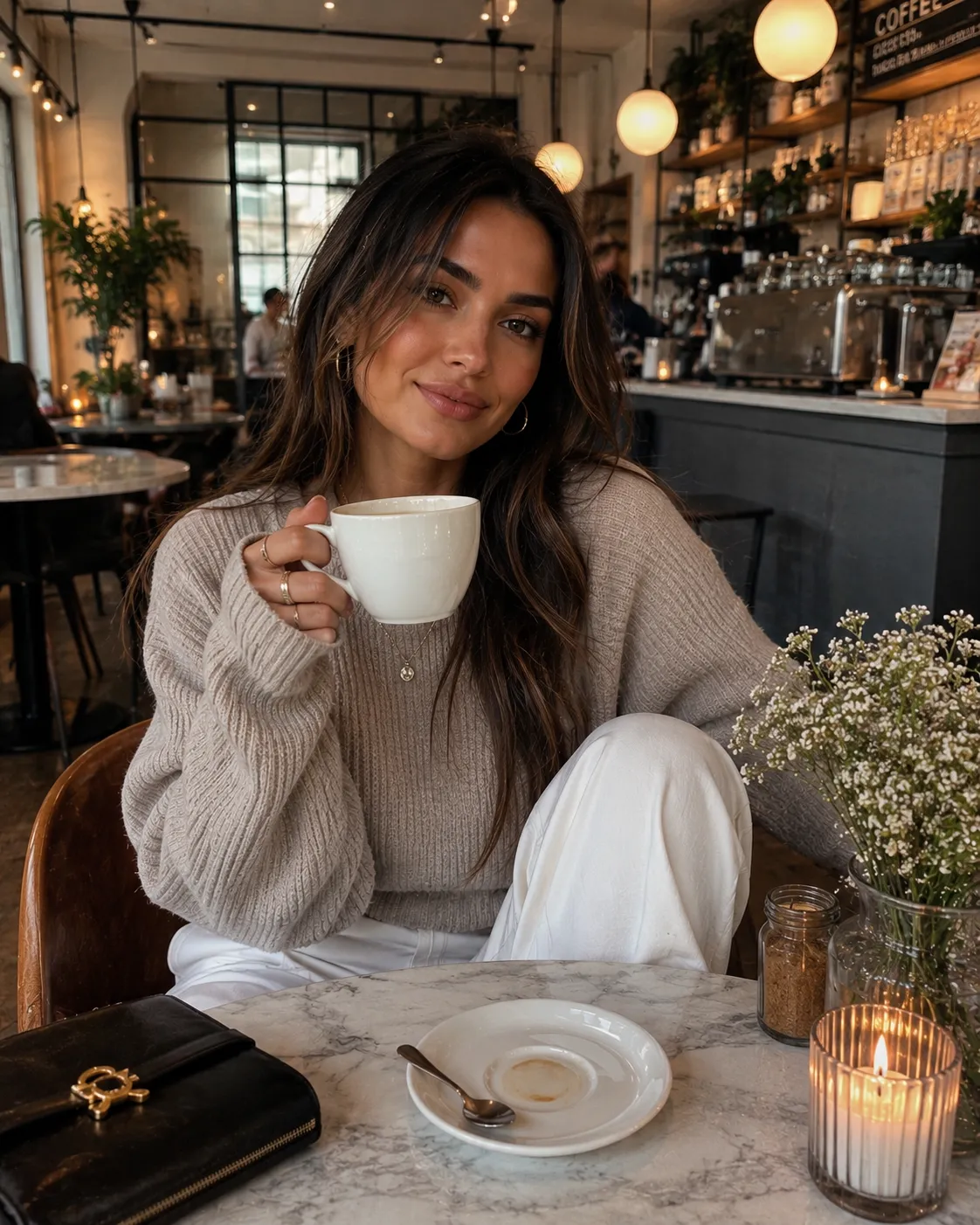 A Influencer Sitting in a Stylish Coffee Shop