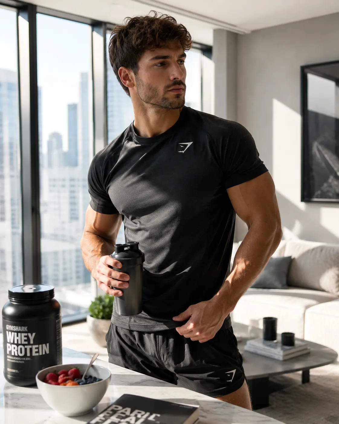 A Male Fitness Influencer During a Morning Routine