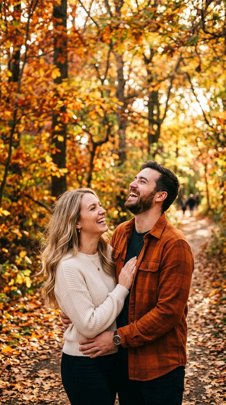 Couple Laughing Together in an Autumn Park