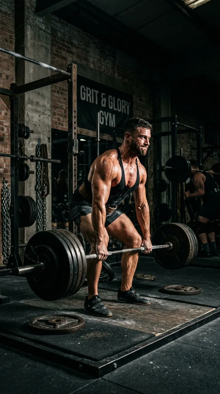 Athlete Mid-lift in a Moody Gym Setting