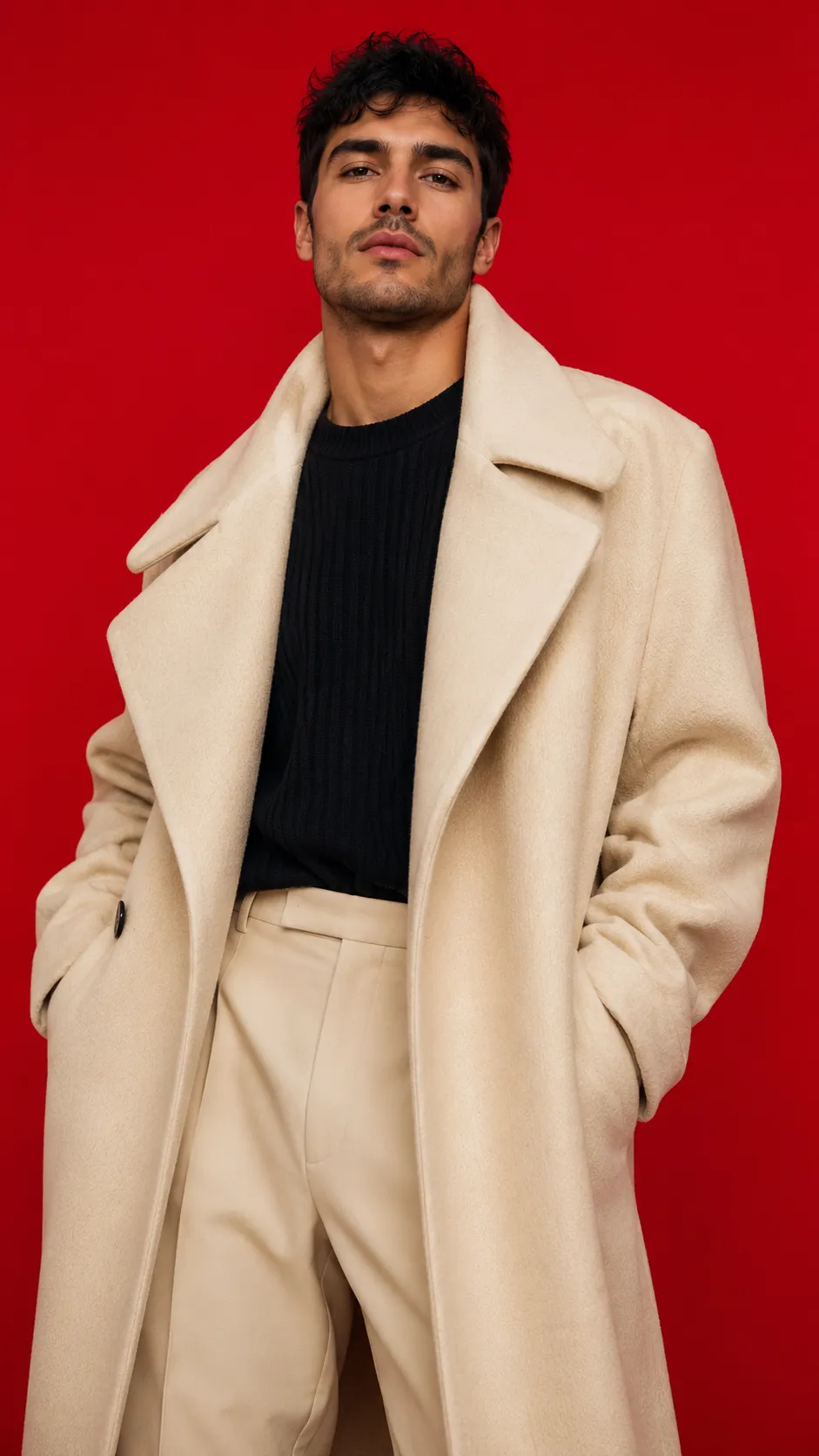 Man in Oversized Coat Facing Camera, Face Fully Visible