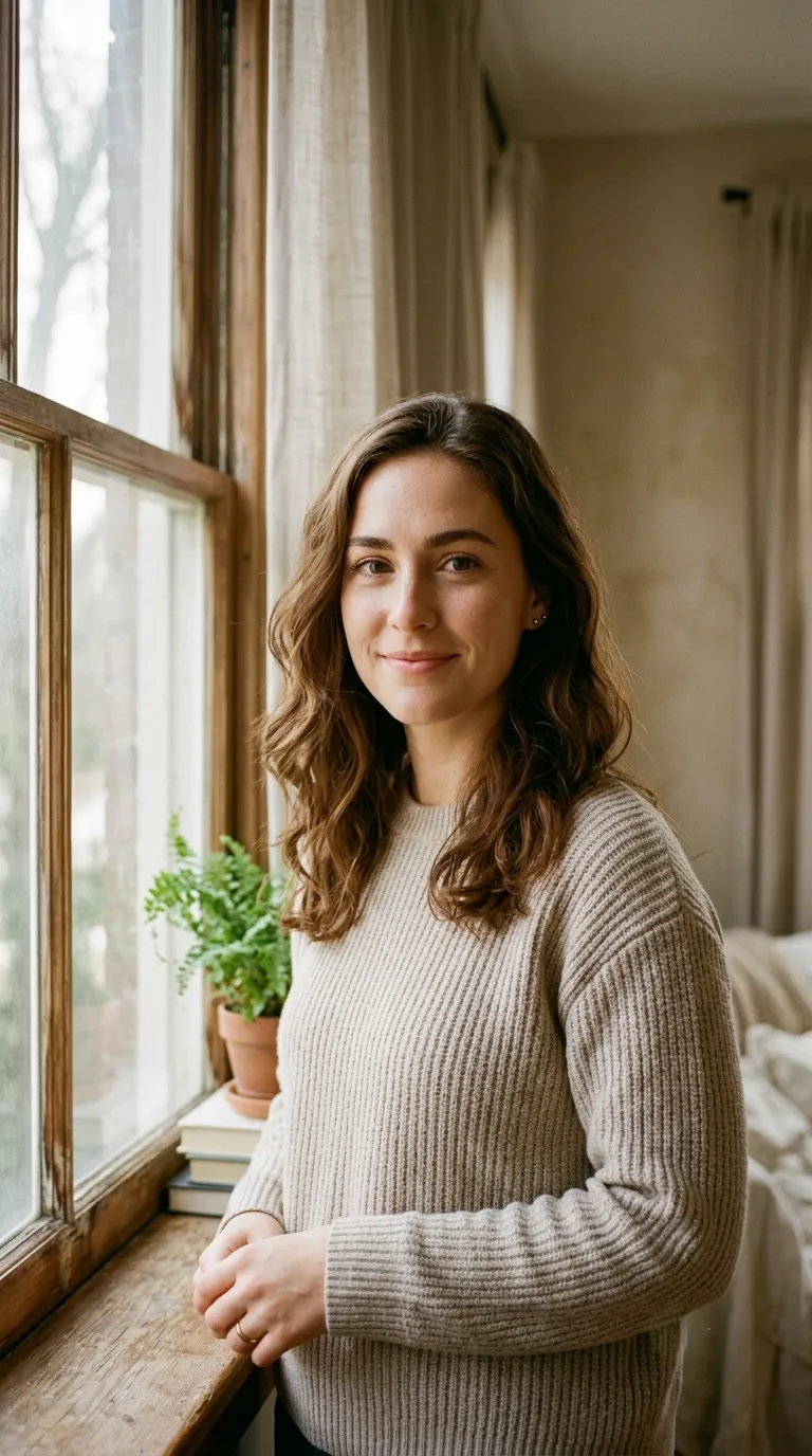 Woman with Soft Window Light, Face Clearly Visible