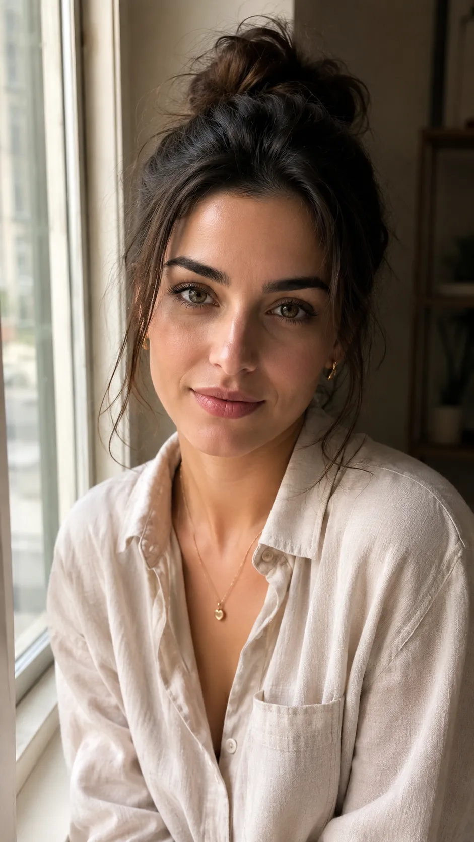 Woman with Soft Window Light, Face Clearly Visible