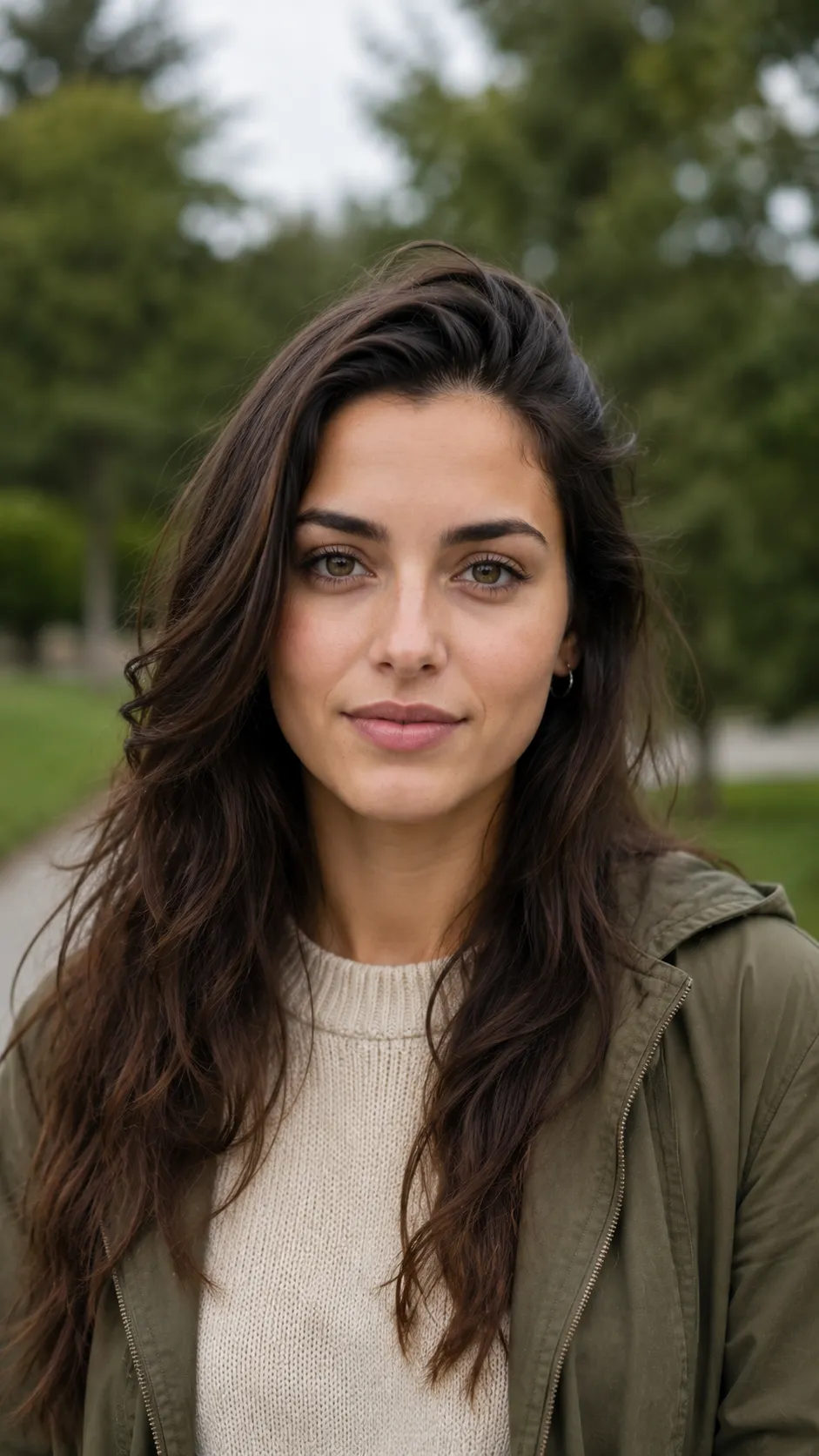 Woman Outdoors Under Soft Overcast Light, Face Clearly Visible