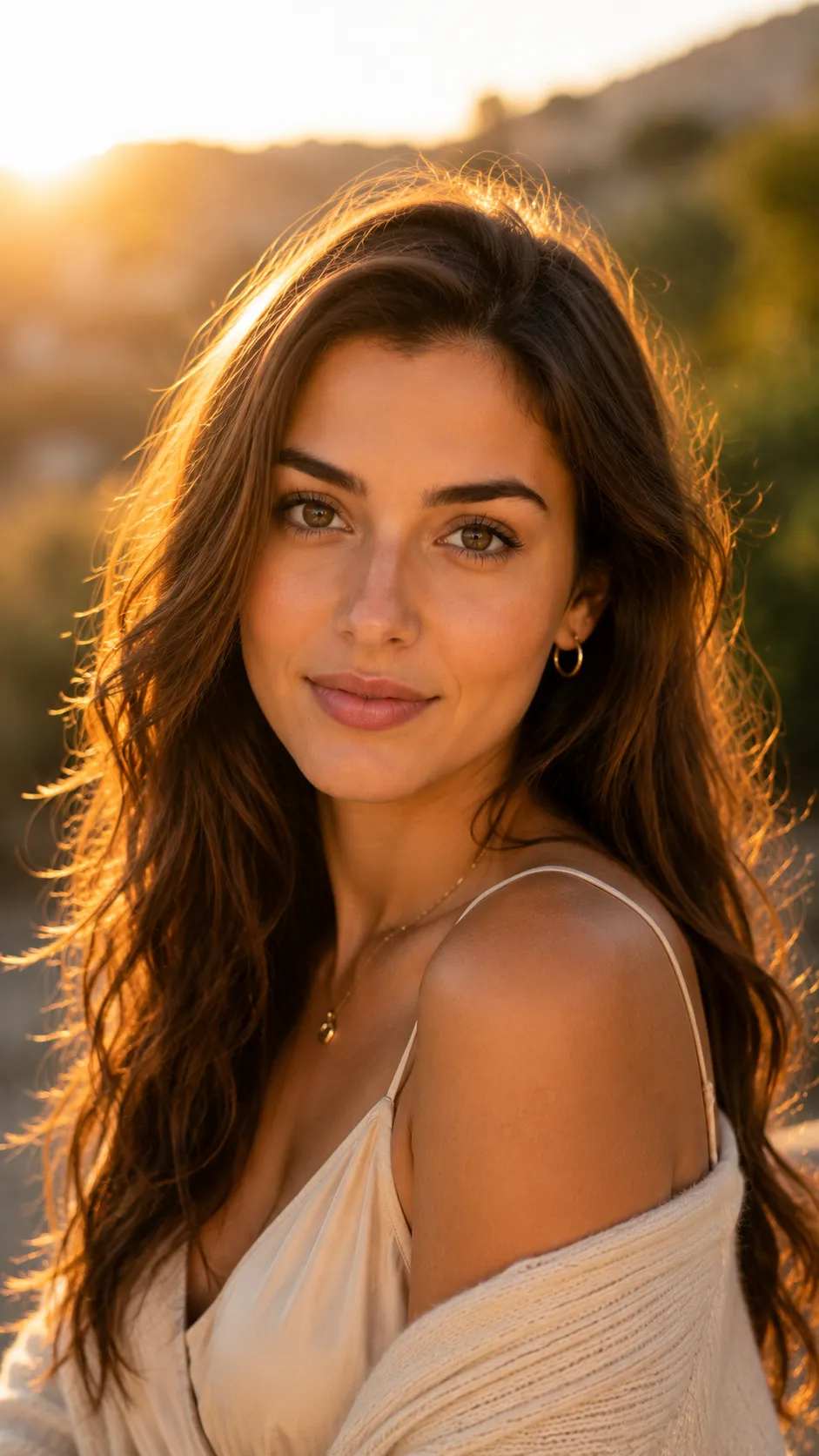 Woman with Golden Hour Backlight, Face Sharply Visible