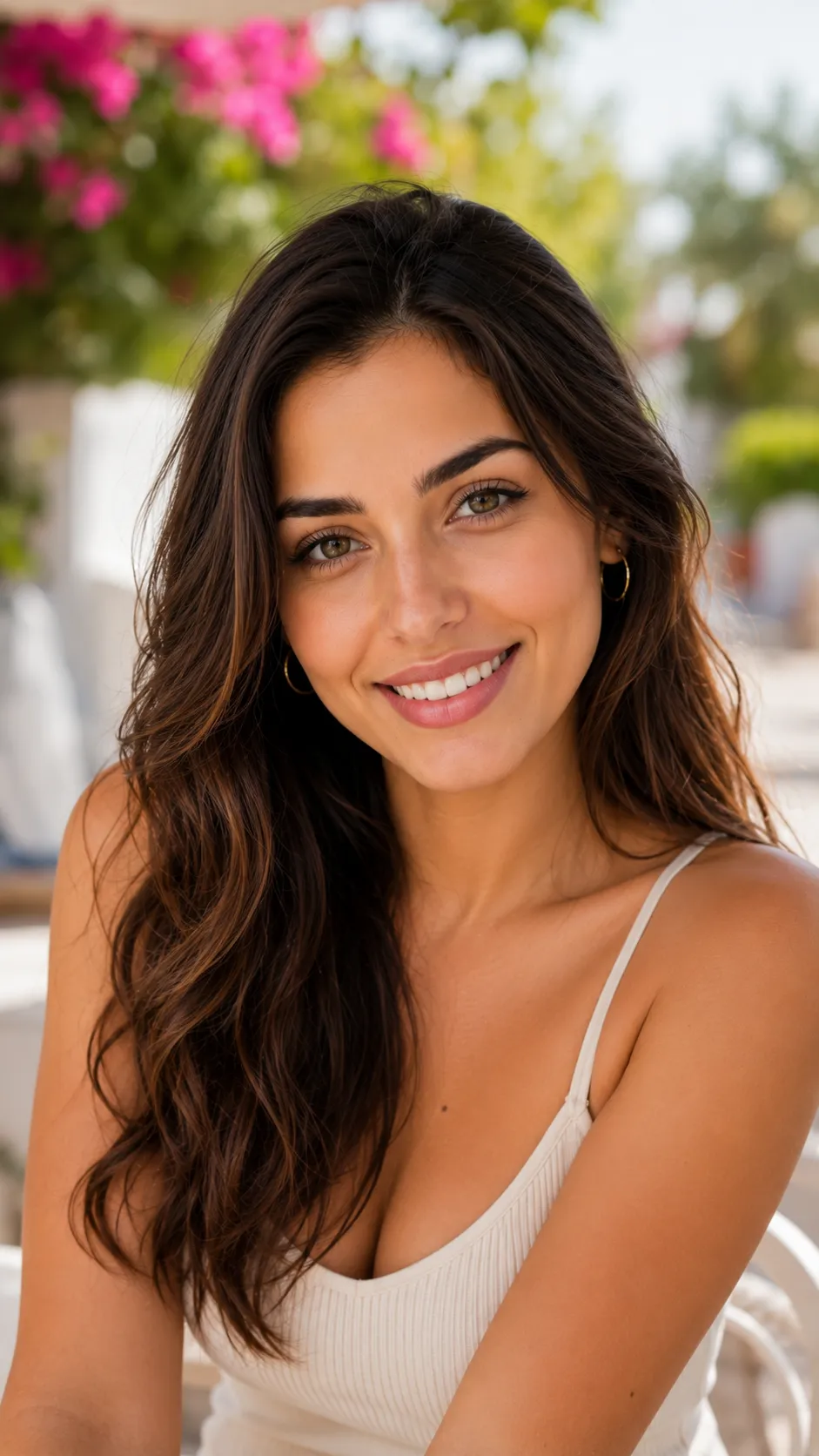 Woman Smiling in Bright Daylight, Face Fully Visible