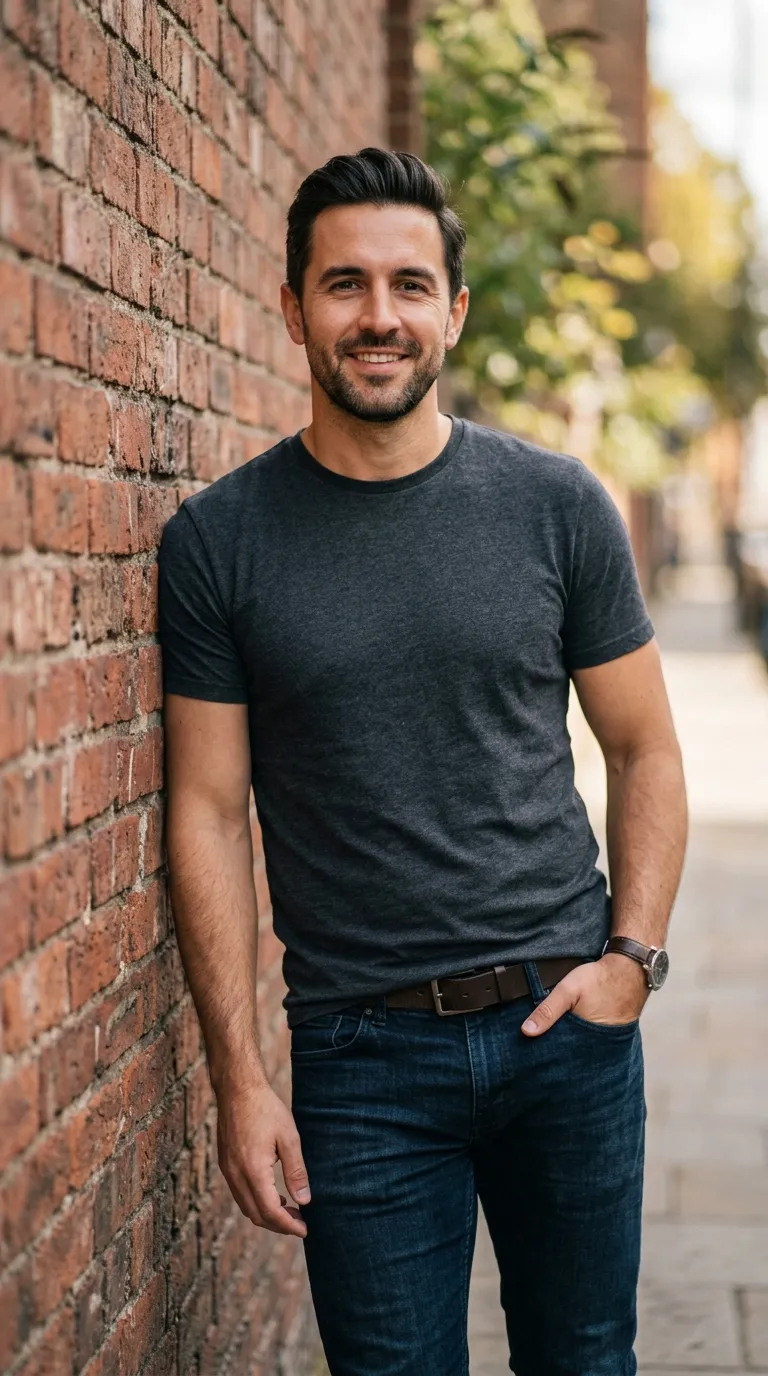 Man Leaning Against a Wall with One Hand in Pocket