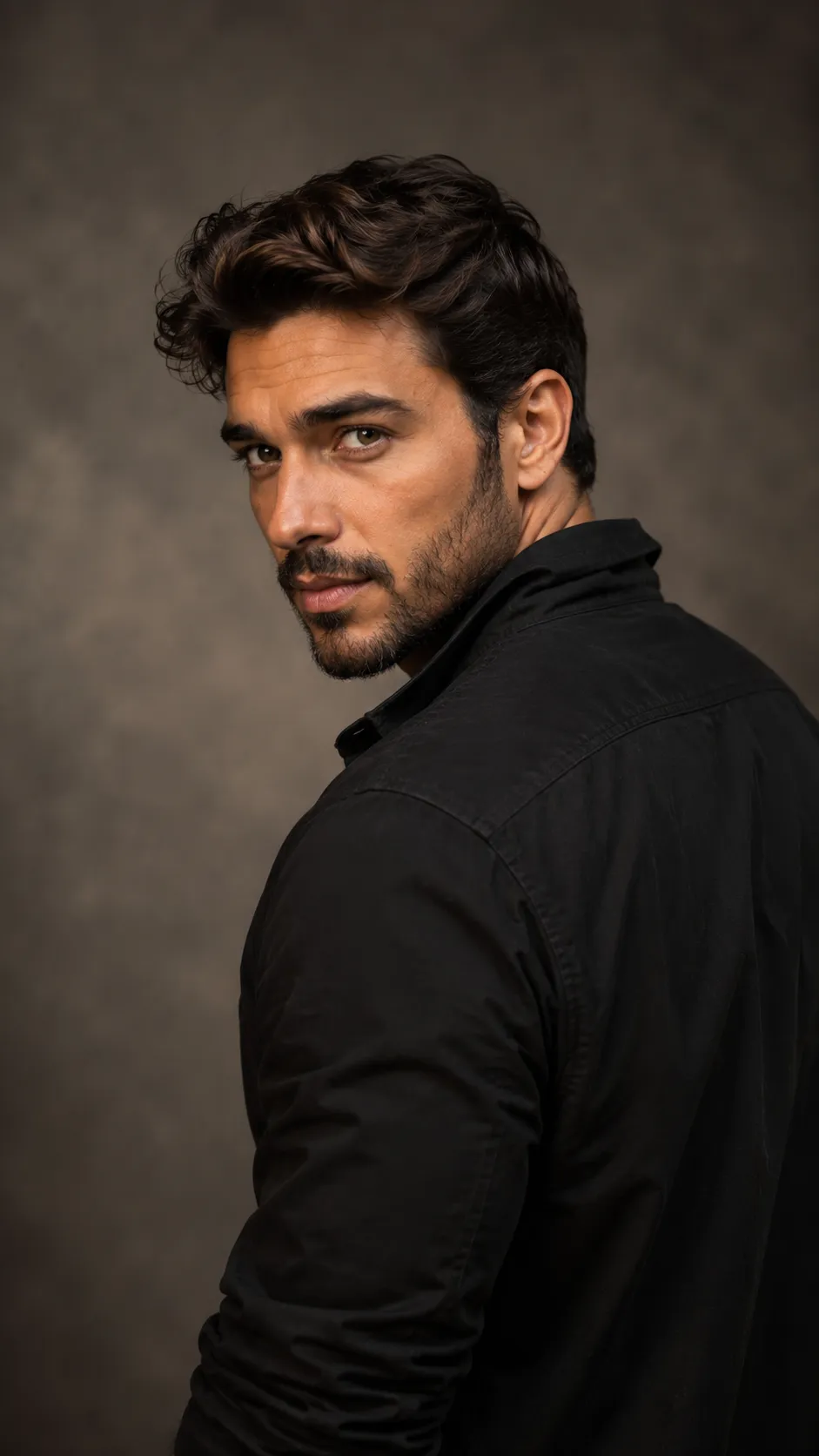 Man Looking Over His Shoulder with Face Fully Visible
