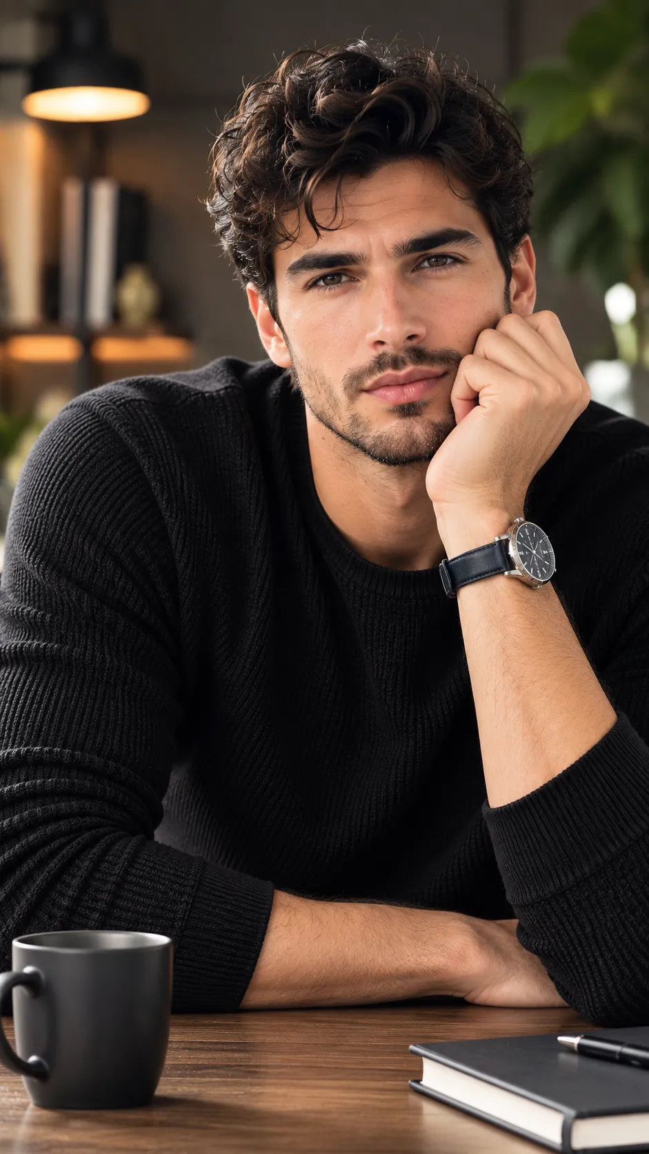 Man Resting Chin on His Hand, Face Fully Visible