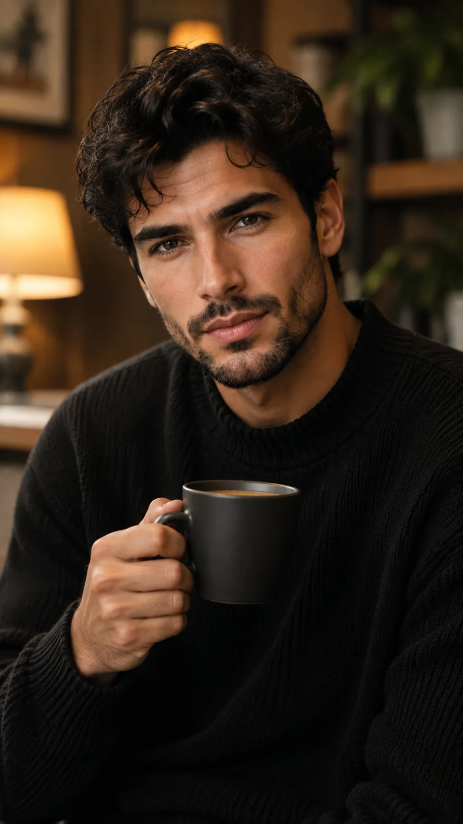 Man Holding a Coffee Cup, Face Clearly Visible