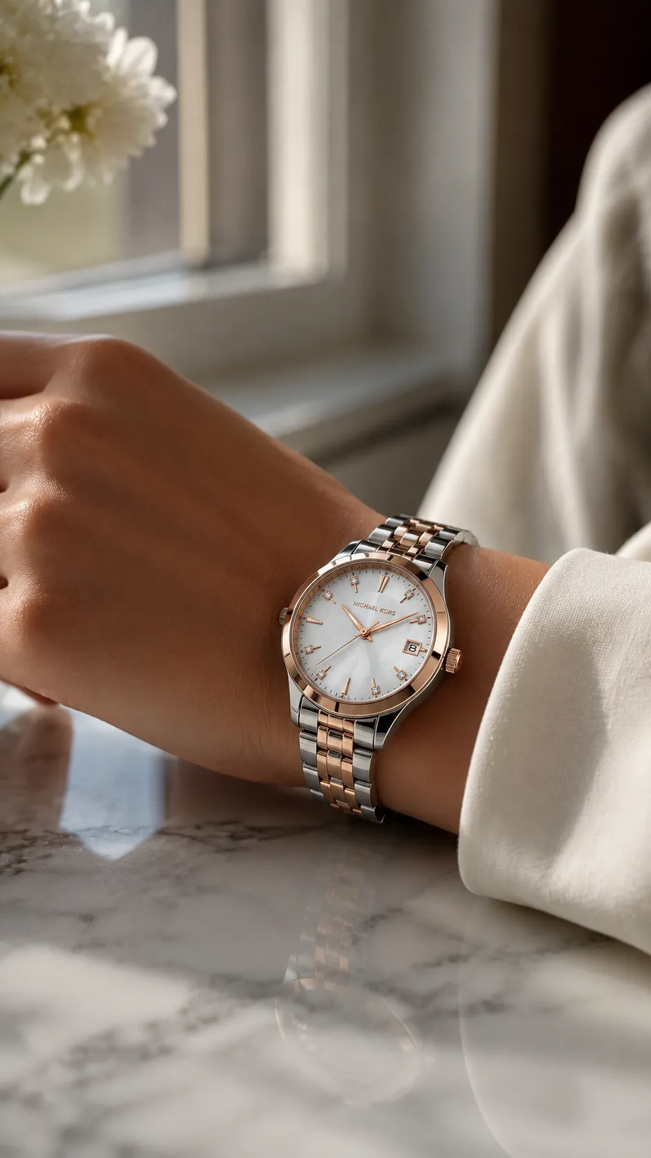 Woman's Wrist Wearing a Luxury Watch, Close-up