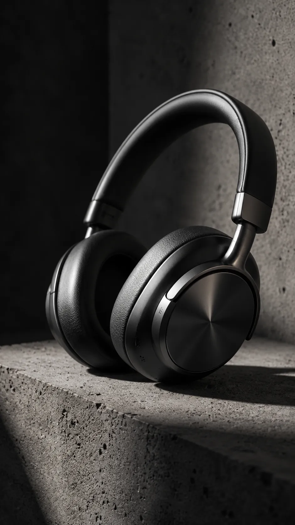 Wireless Headphones on Textured Concrete Surface