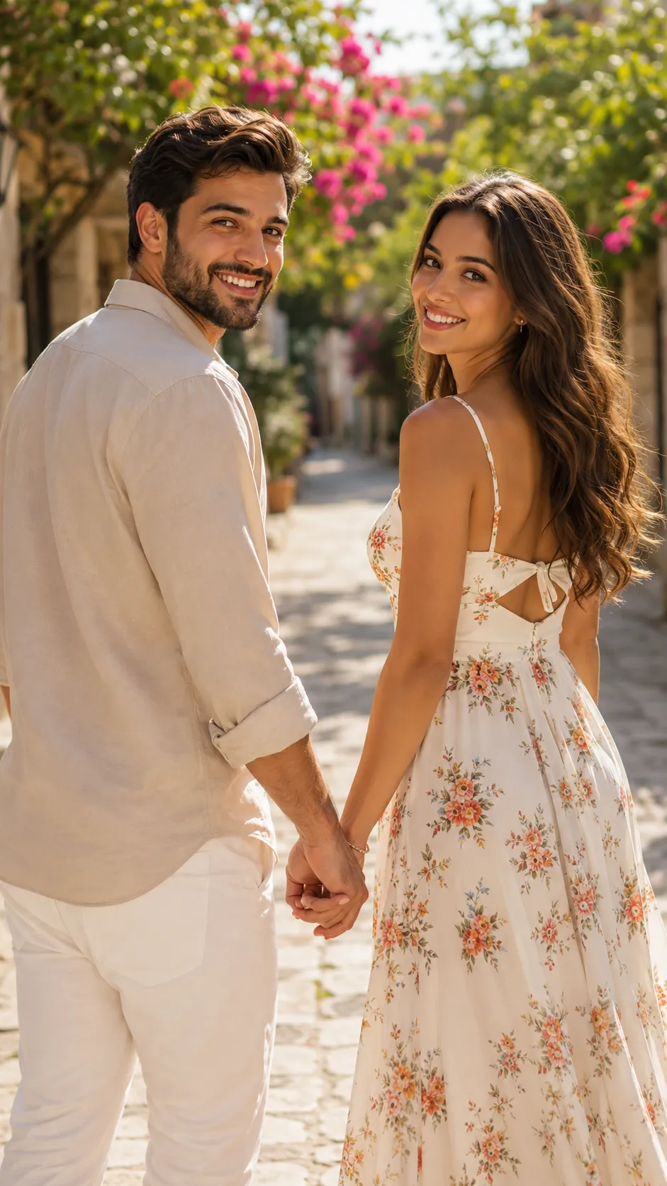 Couple Walking Hand in Hand, Both Faces Clearly Visible