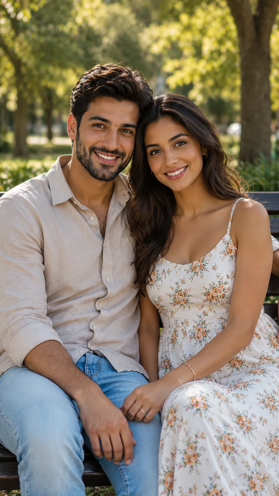 Couple Sitting on a Bench, Both Faces Clearly Visible
