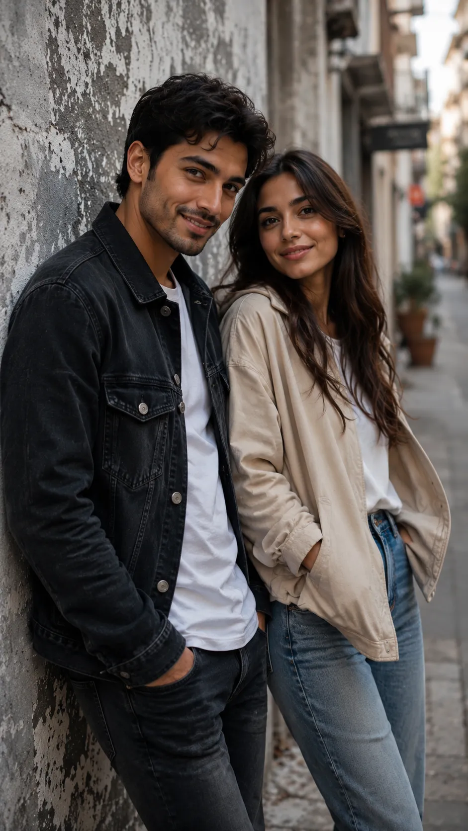 Couple Leaning Against a Wall Together, Faces Clearly Visible