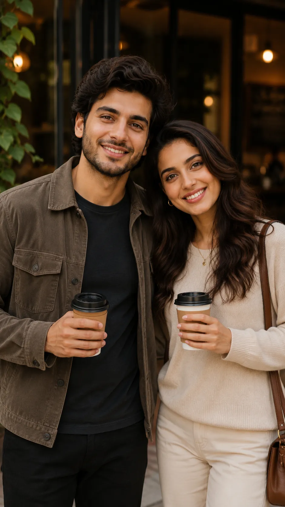 Couple Holding Coffee Cups Together, Faces Clearly Visible