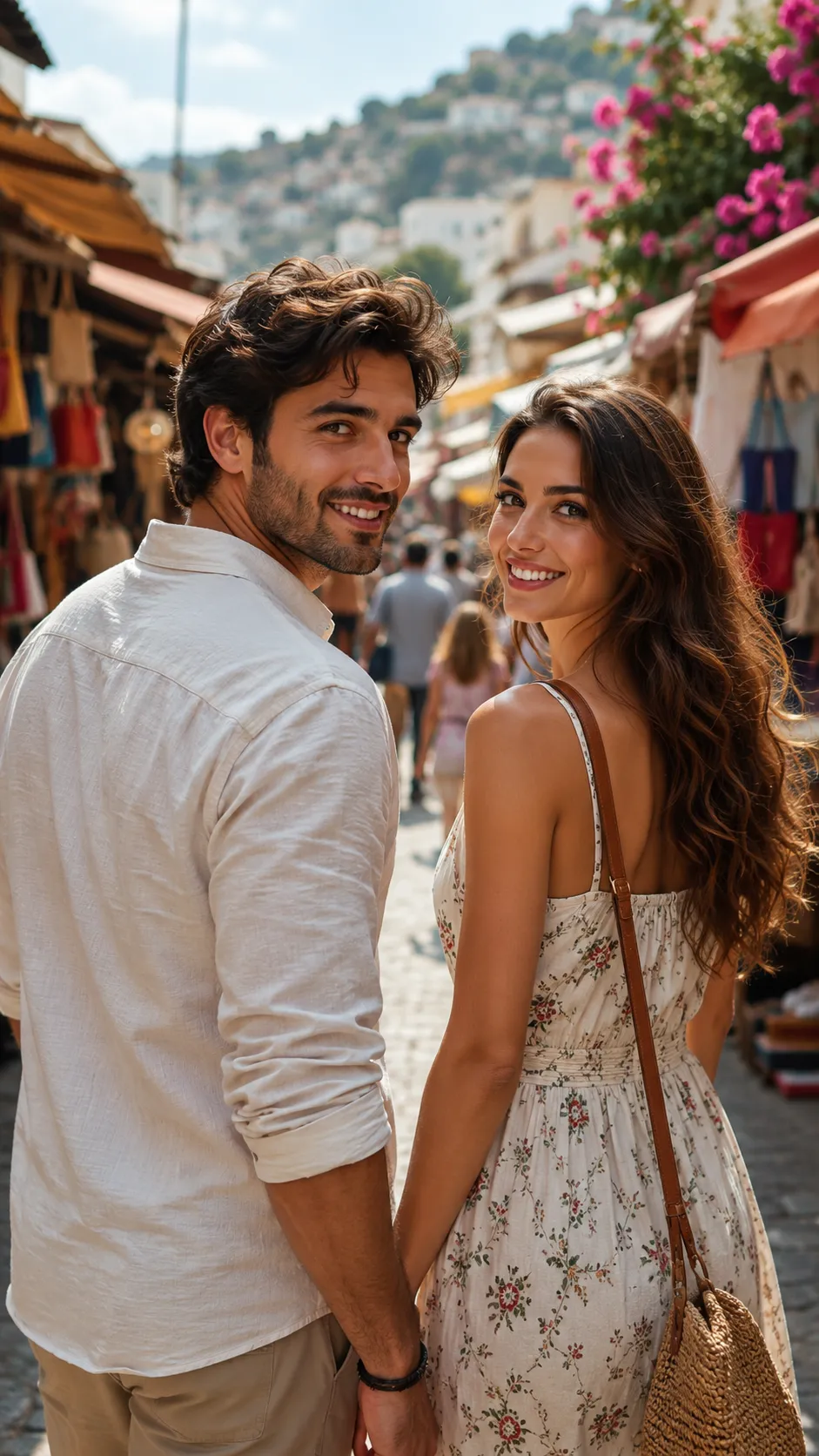 Couple Walking Through a Market, Both Faces Clearly Visible