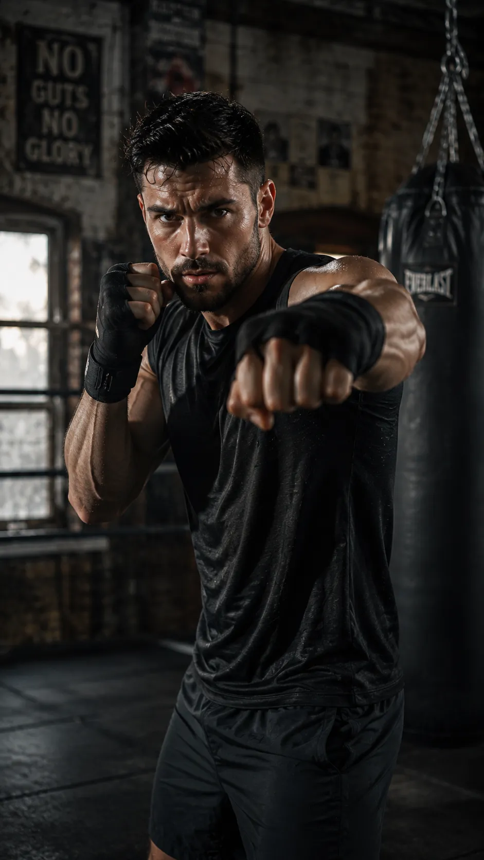 Man Shadowboxing, Face Clearly Visible