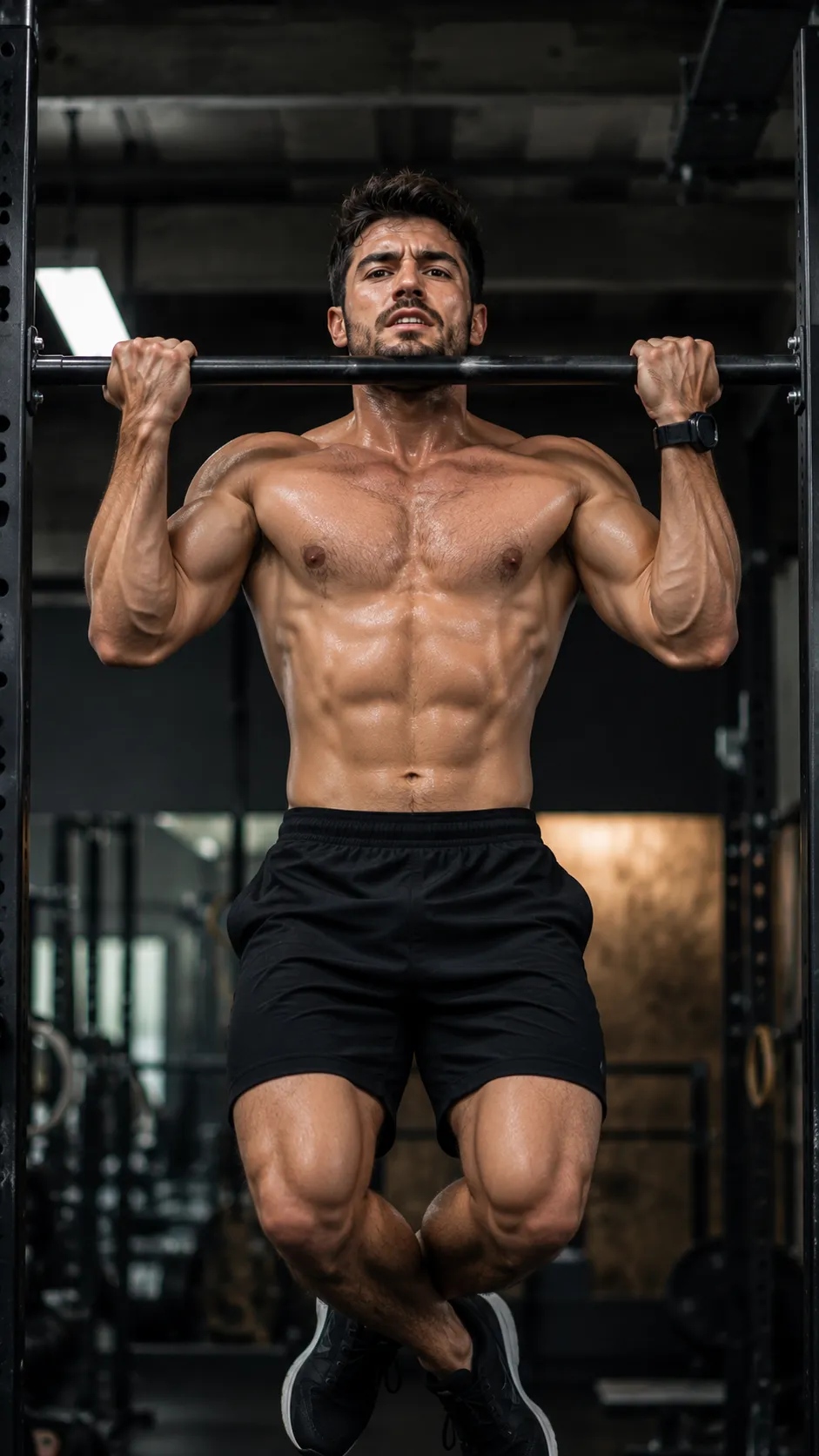 Man Doing Pull-ups, Face Clearly Visible