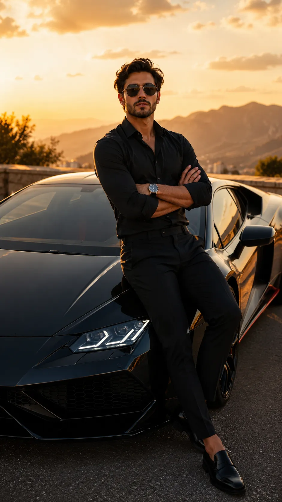 Man Leaning Against Sports Car, Face Clearly Visible