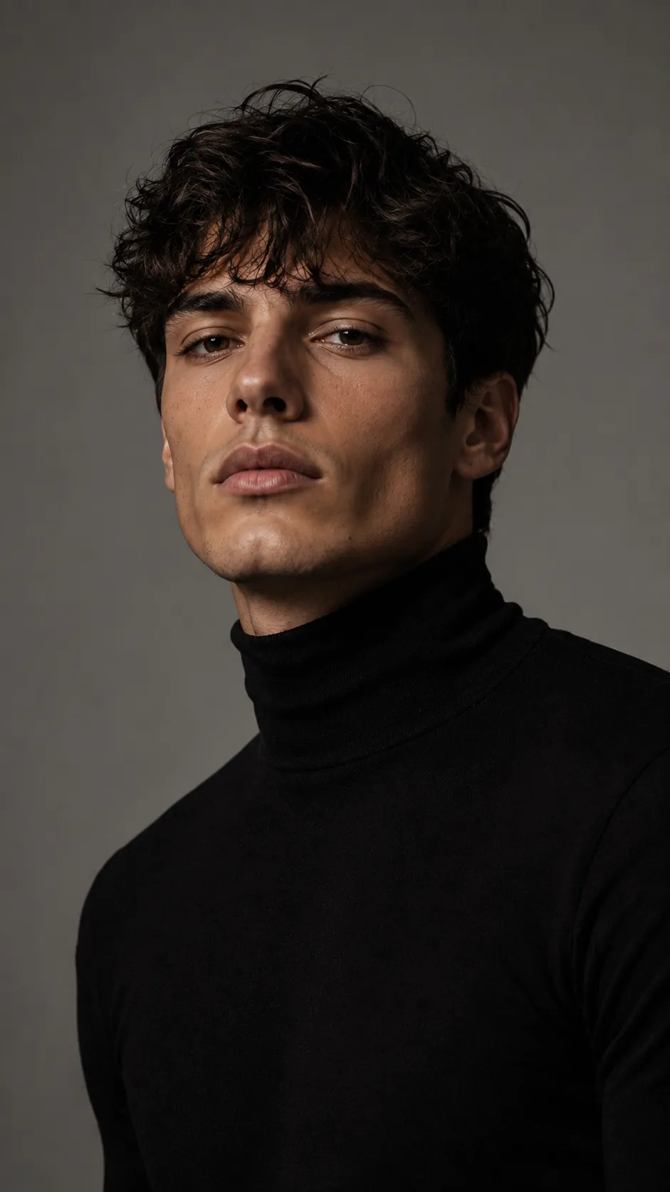 Minimalist male portrait in a black turtleneck with soft studio lighting